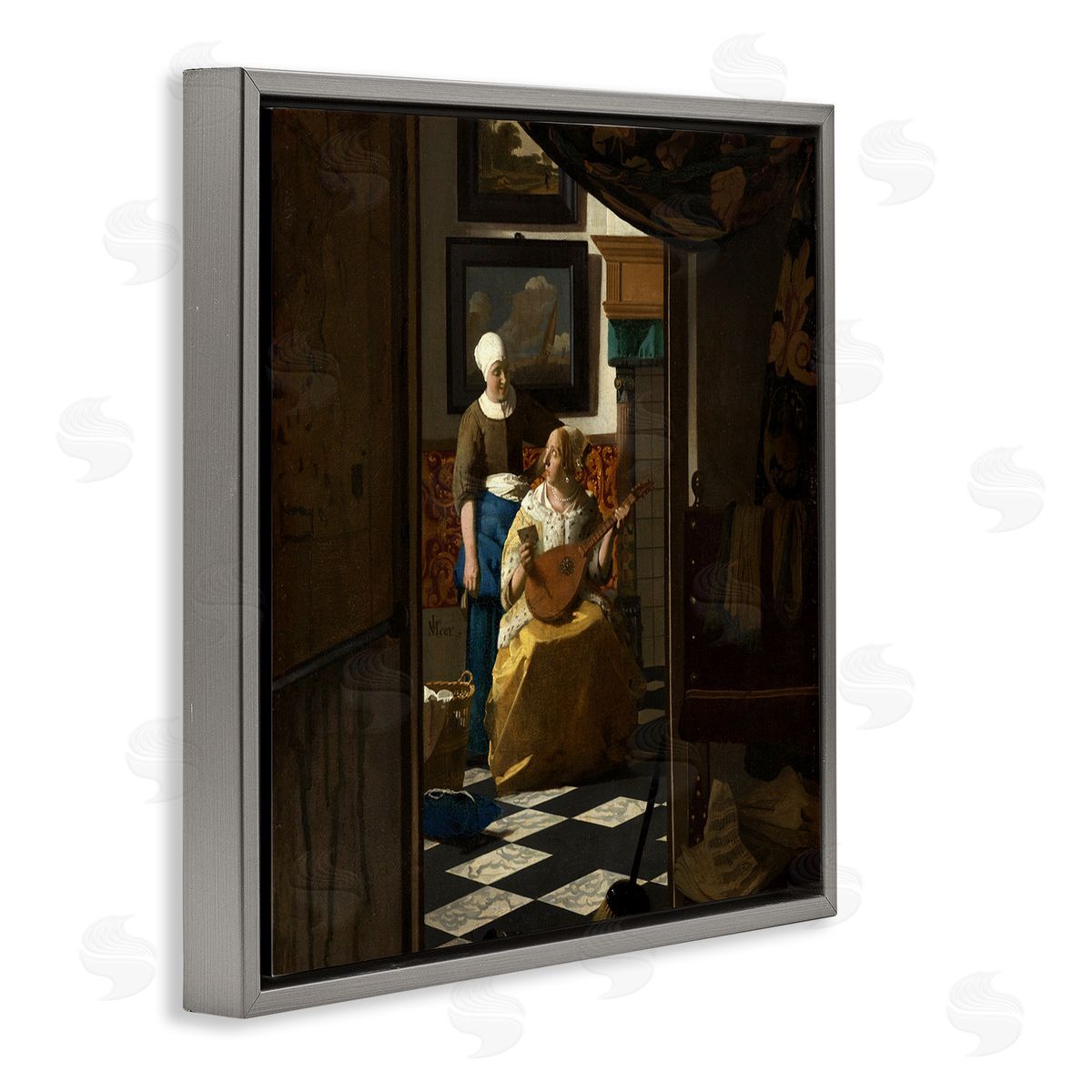 one1000paintings The Love Letter Johannes Vermeer Classical Portrait Painting Gray Floating Frame Canvas Wall Art Print