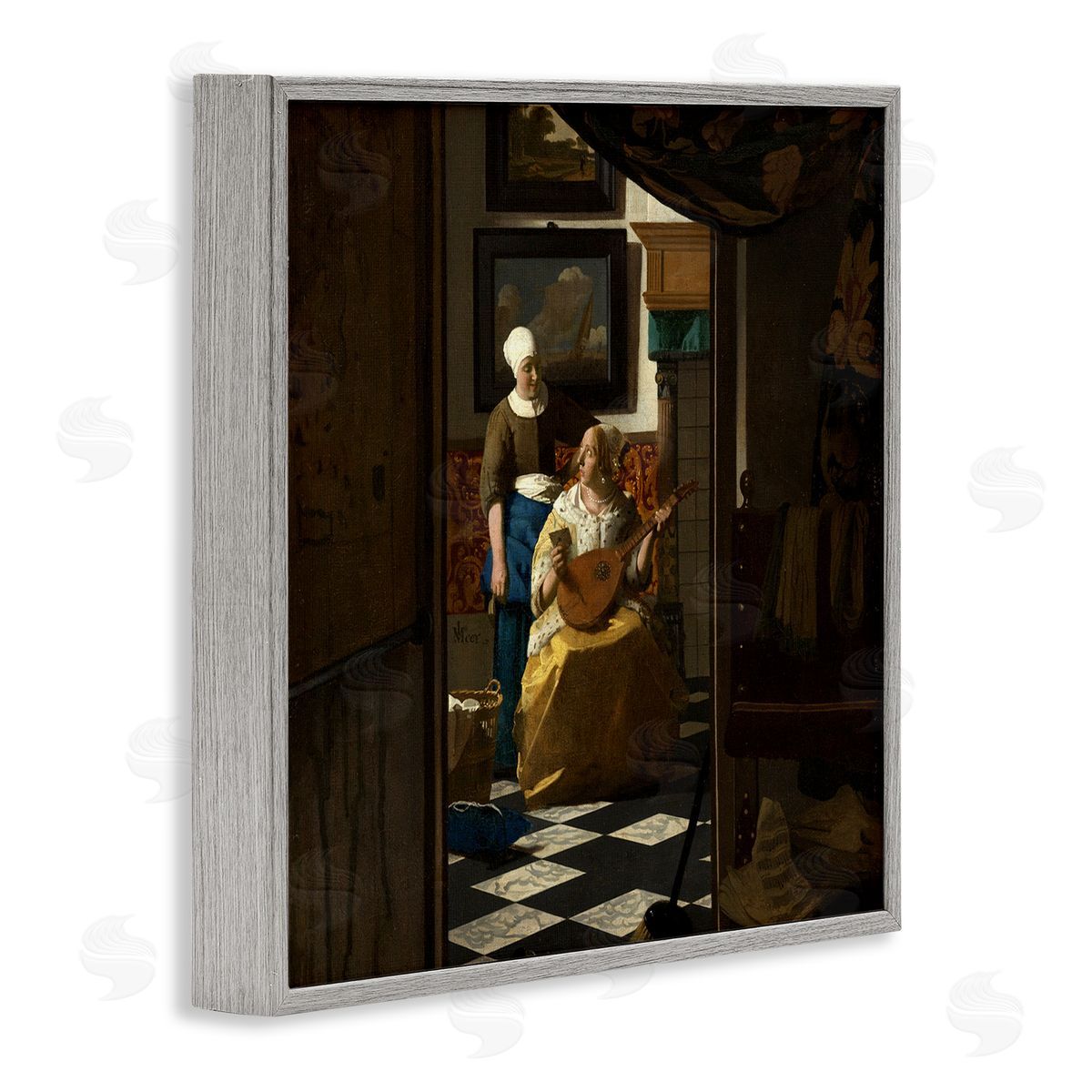 one1000paintings The Love Letter Johannes Vermeer Classical Portrait Painting Gray Framed Glicee Wall Art Print