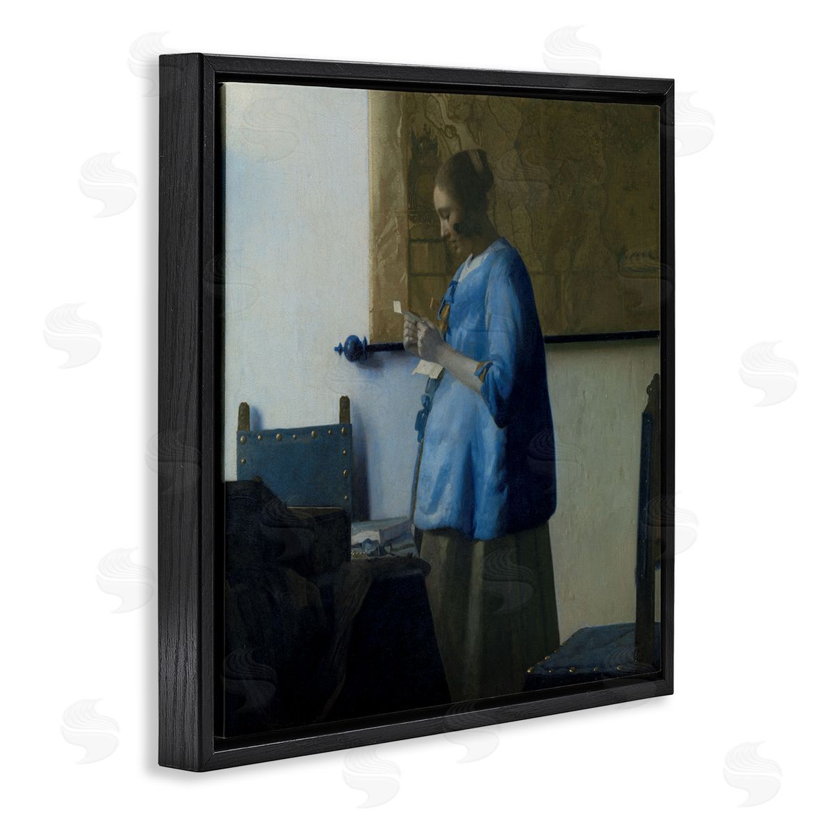 one1000paintings Woman Reading a Letter Johannes Vermeer Classical Painting Black Floating Frame Canvas Wall Art Print