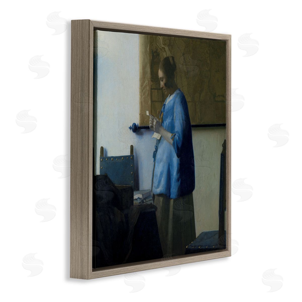 one1000paintings Woman Reading a Letter Johannes Vermeer Classical Painting Brown Floating Frame Canvas Wall Art Print