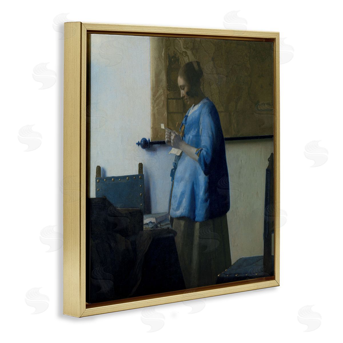 one1000paintings Woman Reading a Letter Johannes Vermeer Classical Painting Gold Floating Frame Canvas Wall Art Print