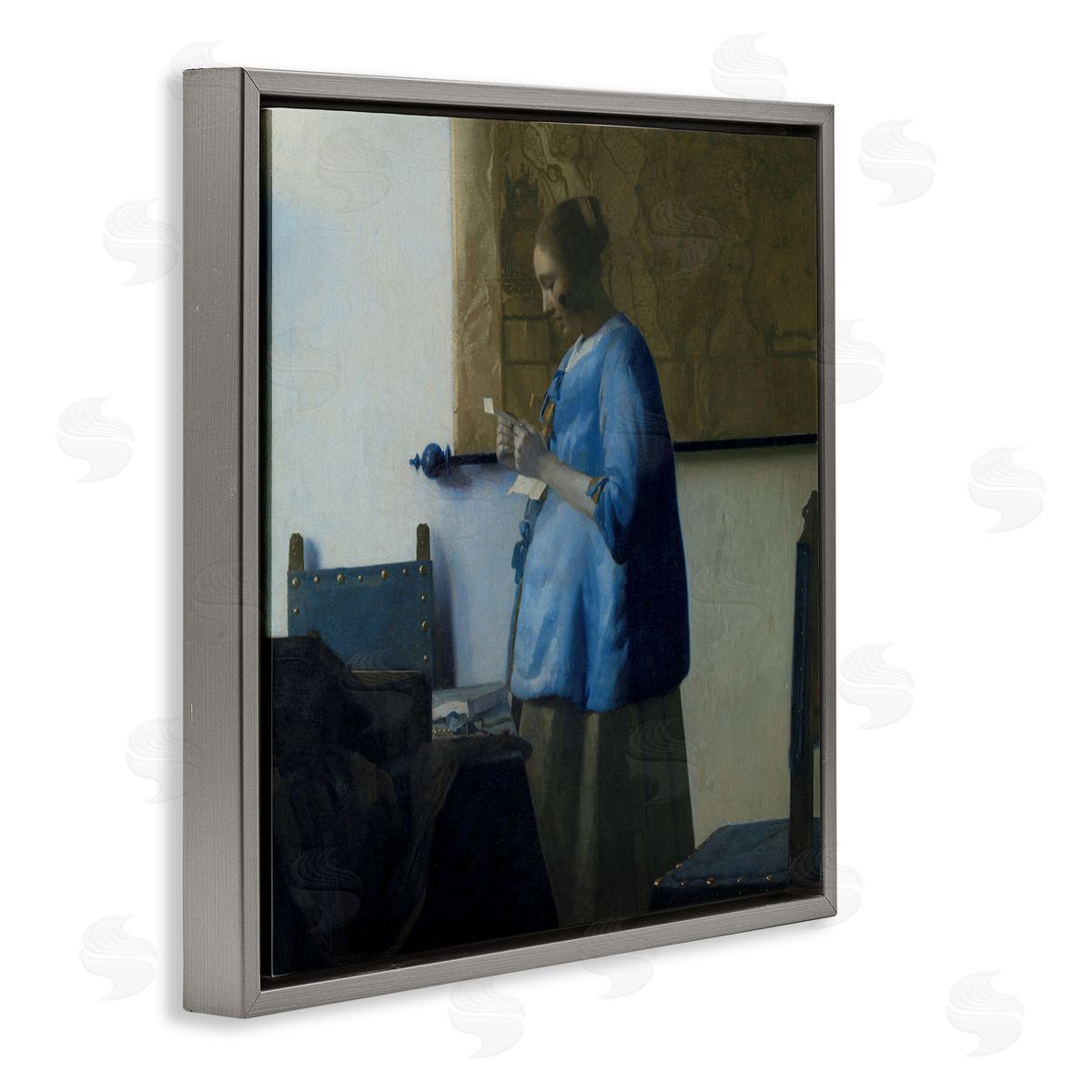 one1000paintings Woman Reading a Letter Johannes Vermeer Classical Painting Gray Floating Frame Canvas Wall Art Print