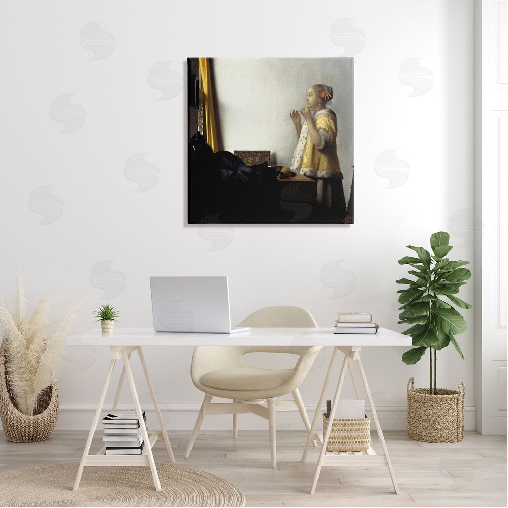 one1000paintings Young Woman with a Pearl Necklas Johannes Vermeer Painting Canvas Wall Art in Room