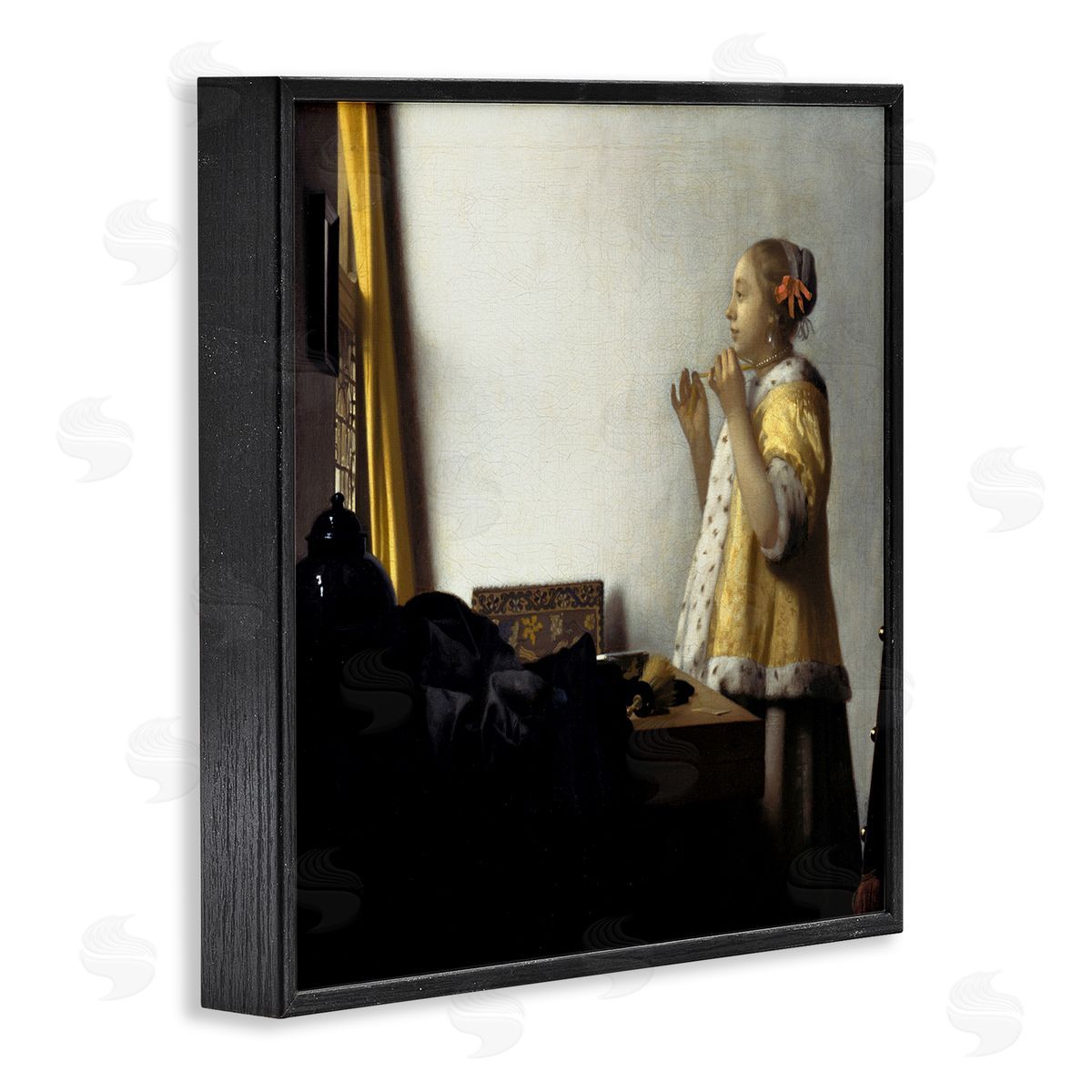 one1000paintings Young Woman with a Pearl Necklas Johannes Vermeer Painting Black Framed Glicee Wall Art Print
