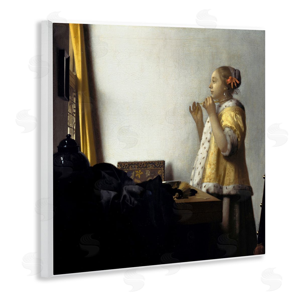 one1000paintings Young Woman with a Pearl Necklas Johannes Vermeer Painting Wooden Wall Plaque Art Print