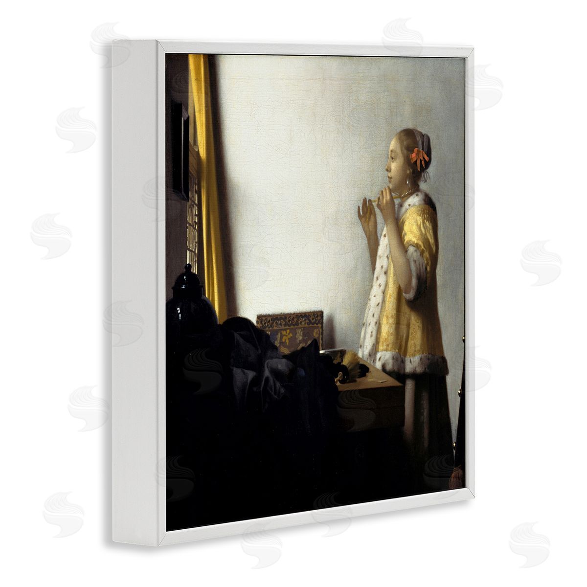 one1000paintings Young Woman with a Pearl Necklas Johannes Vermeer Painting White Framed Glicee Wall Art Print