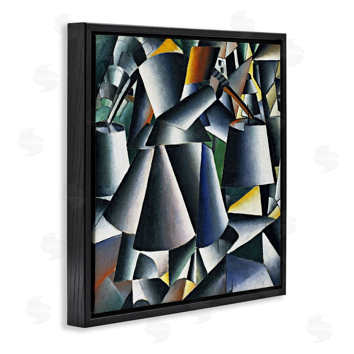 one1000paintings Woman with Pails Kazimir Malevich Classic Abstract Painting Black Floating Frame Canvas Wall Art Print