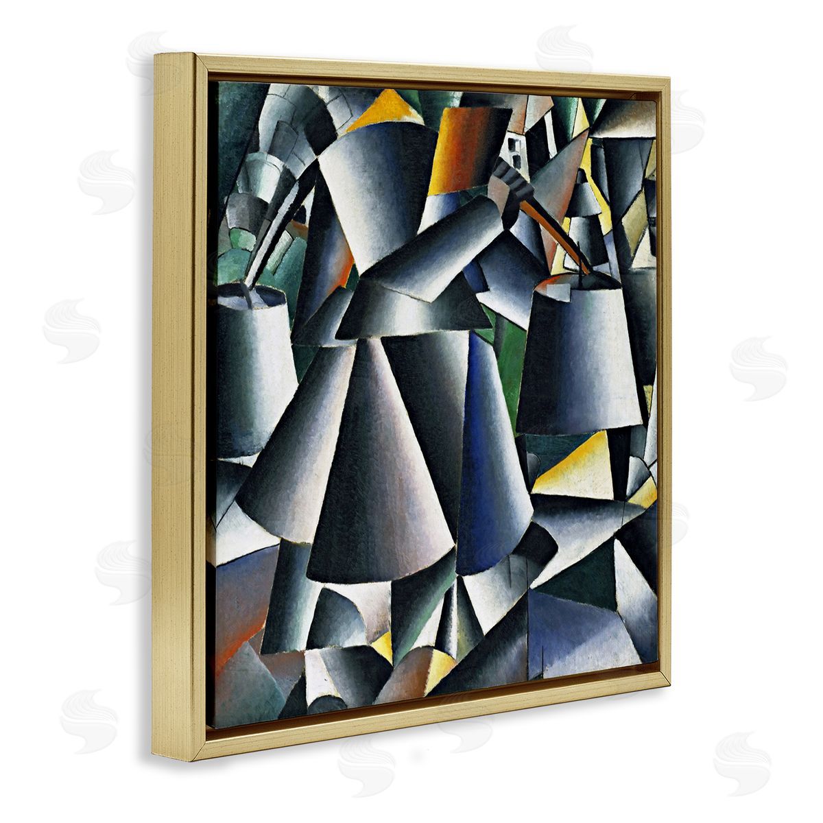 one1000paintings Woman with Pails Kazimir Malevich Classic Abstract Painting Gold Floating Frame Canvas Wall Art Print