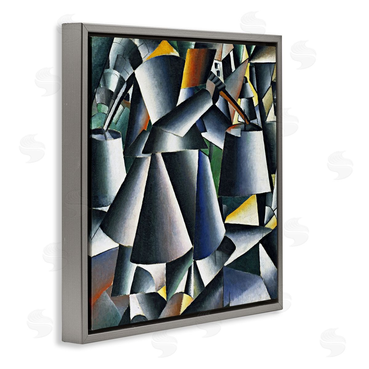one1000paintings Woman with Pails Kazimir Malevich Classic Abstract Painting Gray Floating Frame Canvas Wall Art Print