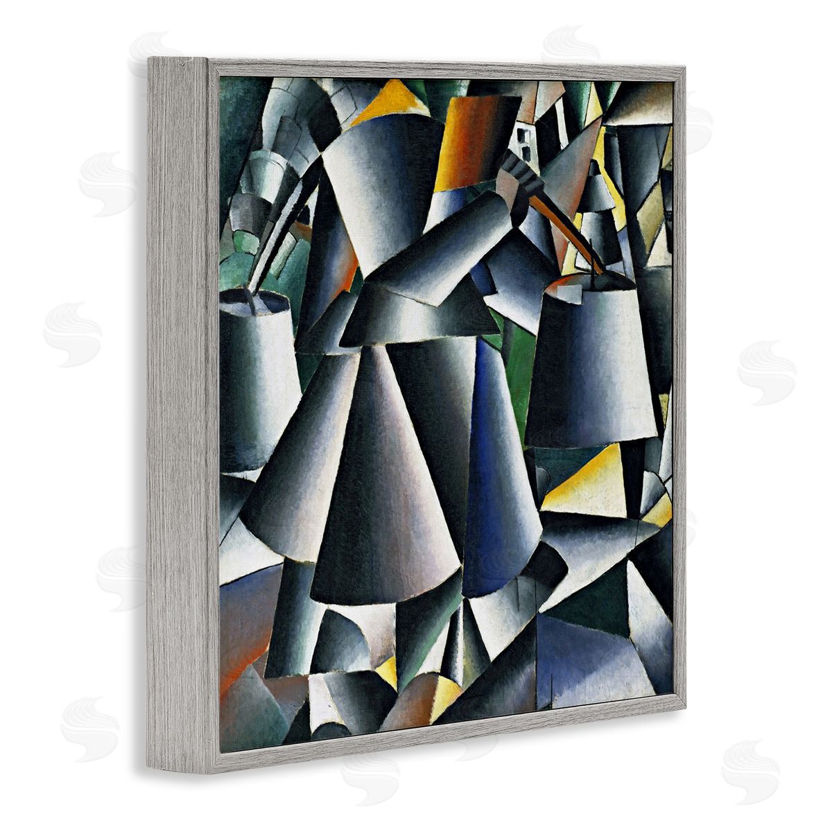 one1000paintings Woman with Pails Kazimir Malevich Classic Abstract Painting Gray Framed Glicee Wall Art Print