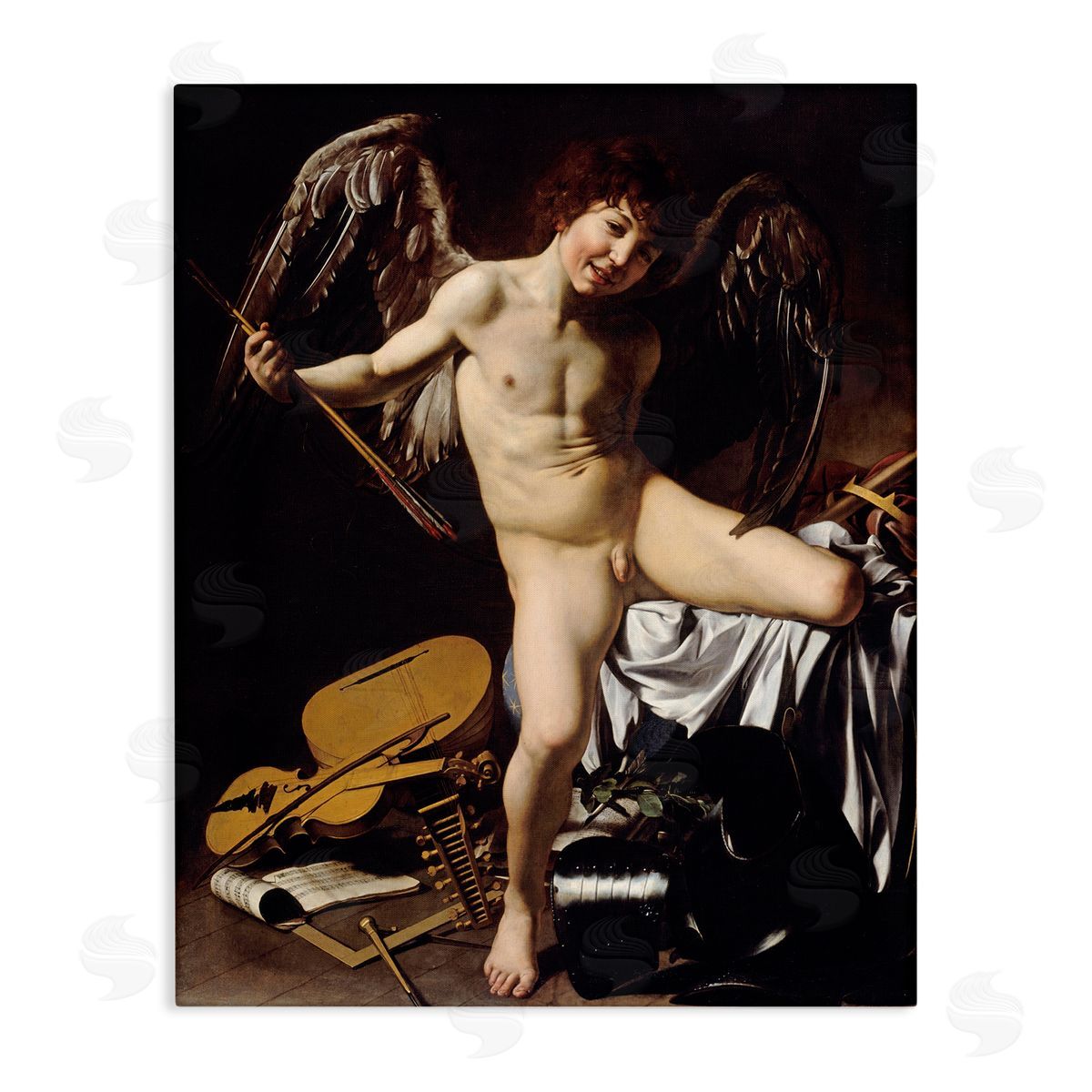 one1000paintings Cupid as Victor Caravaggio Classic Painting Nude Portrait Stretched Canvas Wall Art Print