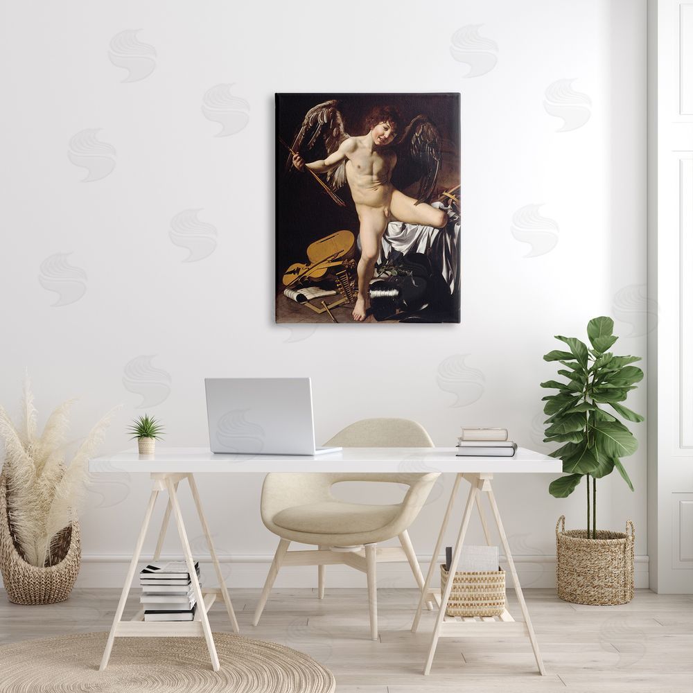 one1000paintings Cupid as Victor Caravaggio Classic Painting Nude Portrait Canvas Wall Art Print in Room