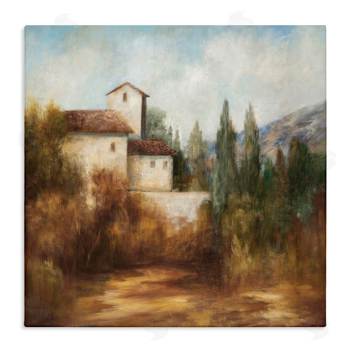 Theo Beck Countryside Estate Warm Autumn Field Villa Landscape Stretched Canvas Wall Art Print