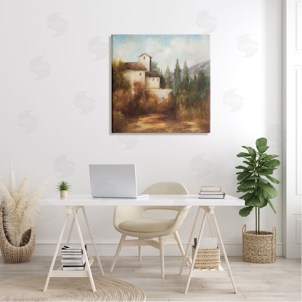Theo Beck Countryside Estate Warm Autumn Field Villa Landscape Canvas Wall Art in Room