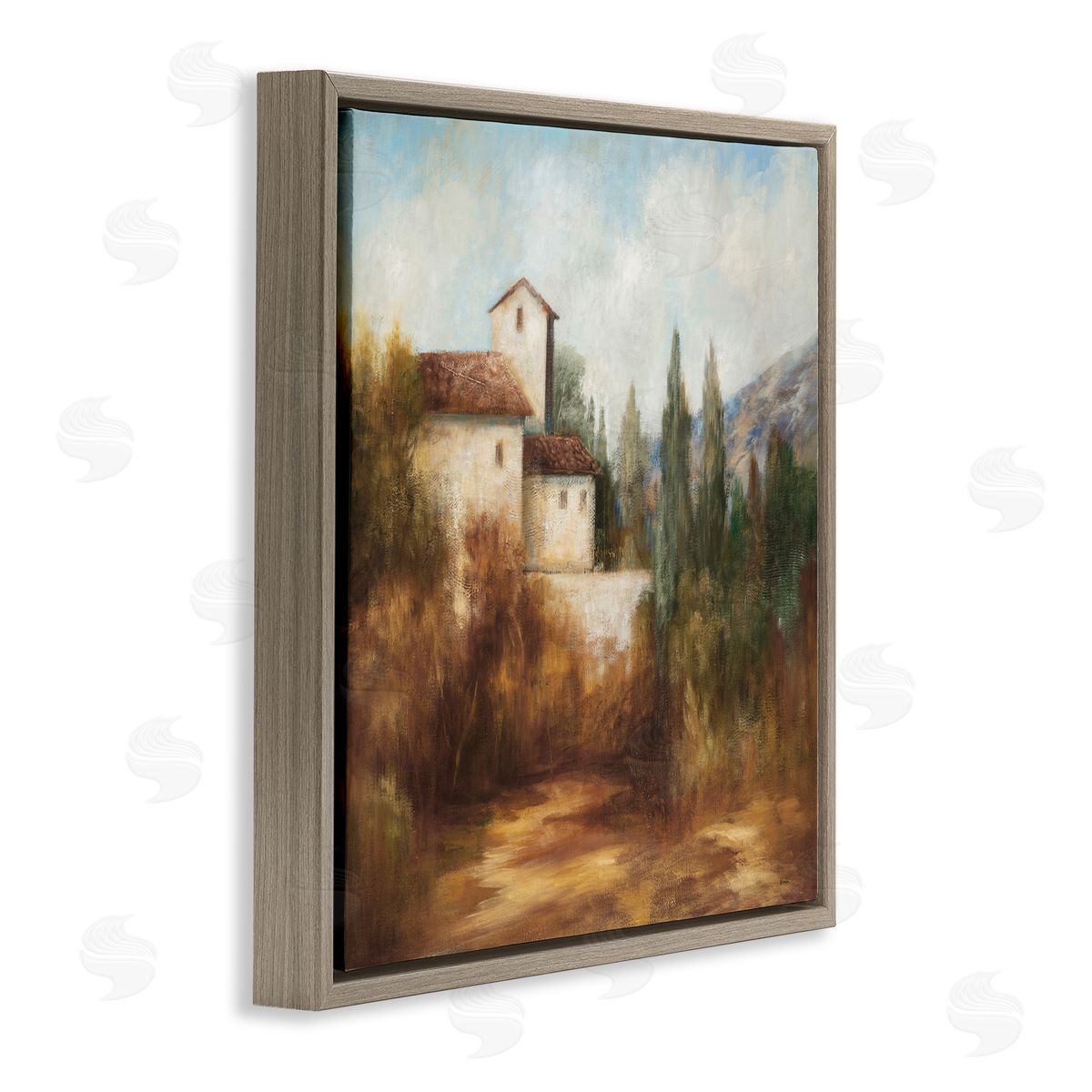 Theo Beck Countryside Estate Warm Autumn Field Villa Landscape Brown Floating Frame Canvas Wall Art Print