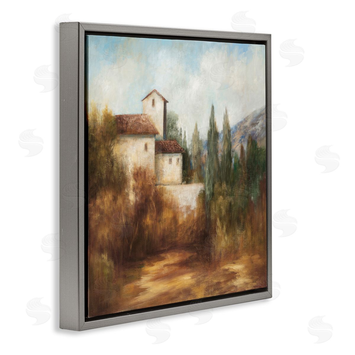 Theo Beck Countryside Estate Warm Autumn Field Villa Landscape Gray Floating Frame Canvas Wall Art Print