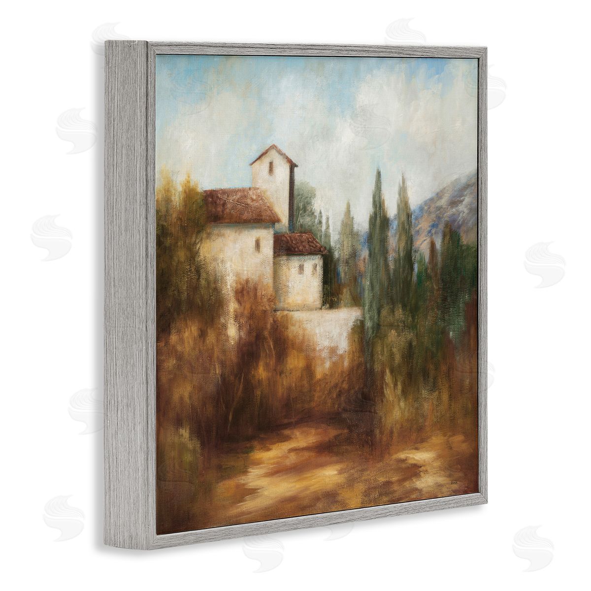 Theo Beck Countryside Estate Warm Autumn Field Villa Landscape Gray Framed Glicee Wall Art Print