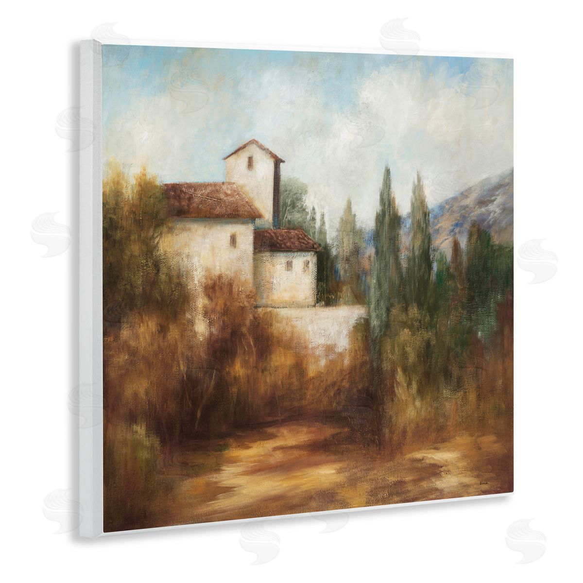 Theo Beck Countryside Estate Warm Autumn Field Villa Landscape Wooden Wall Plaque Art Print