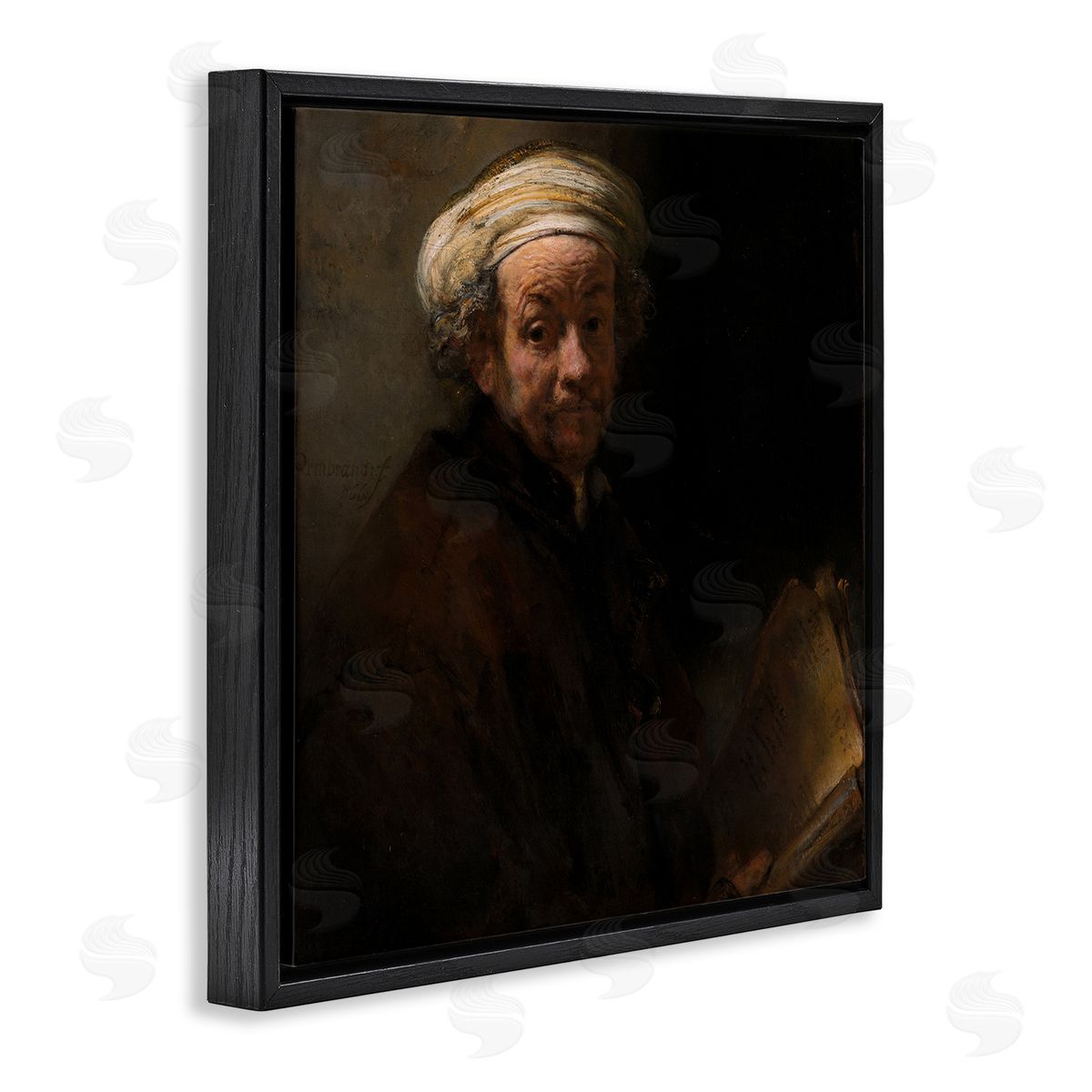 one1000paintings Self Portrait as the Apostle Paul Classic Rembrandt Painting Black Floating Frame Canvas Wall Art Print