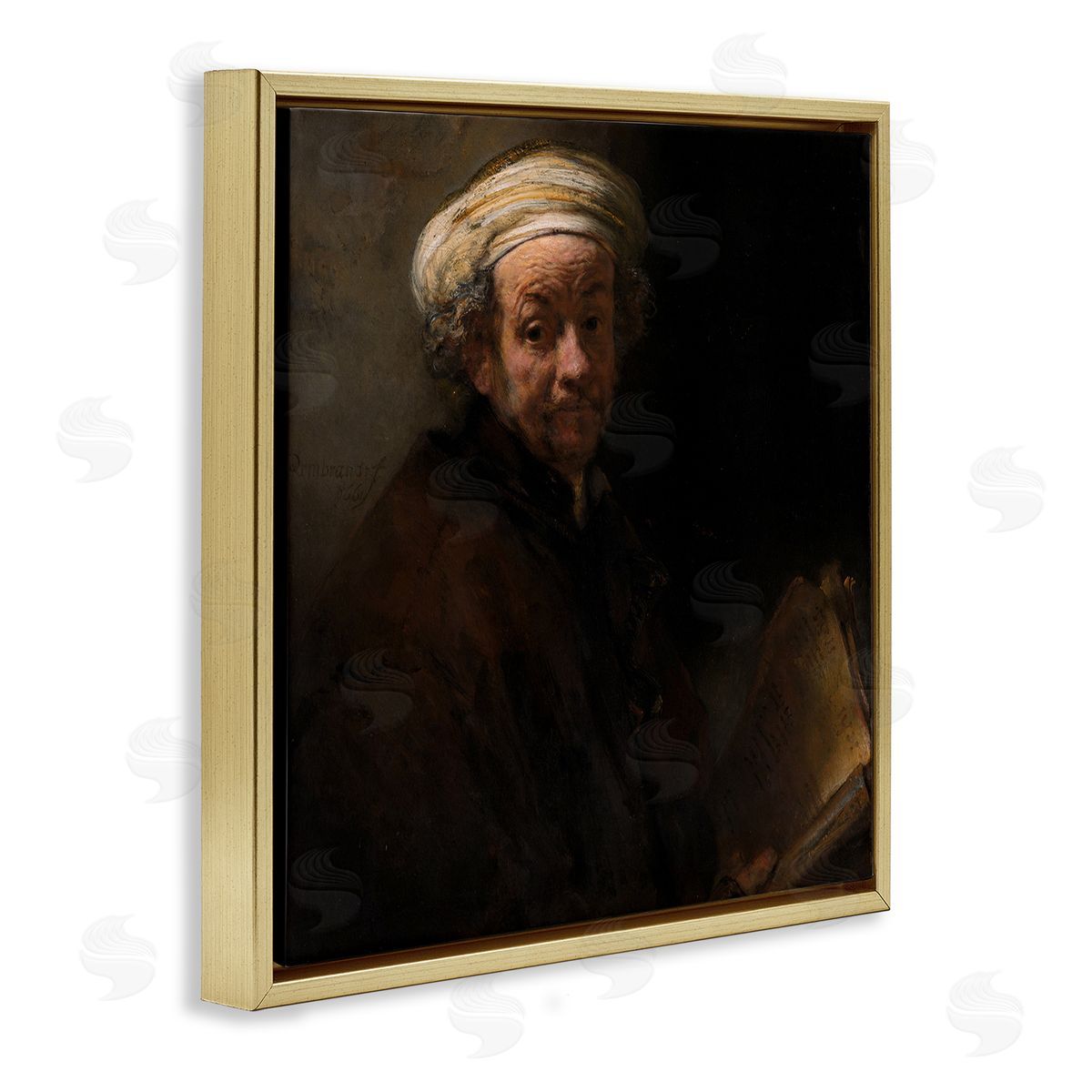one1000paintings Self Portrait as the Apostle Paul Classic Rembrandt Painting Gold Floating Frame Canvas Wall Art Print