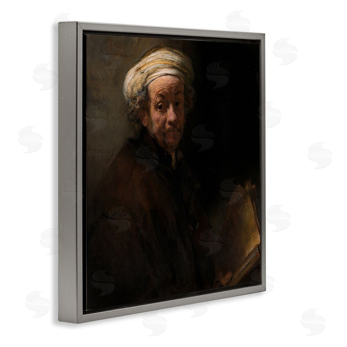 one1000paintings Self Portrait as the Apostle Paul Classic Rembrandt Painting Gray Floating Frame Canvas Wall Art Print