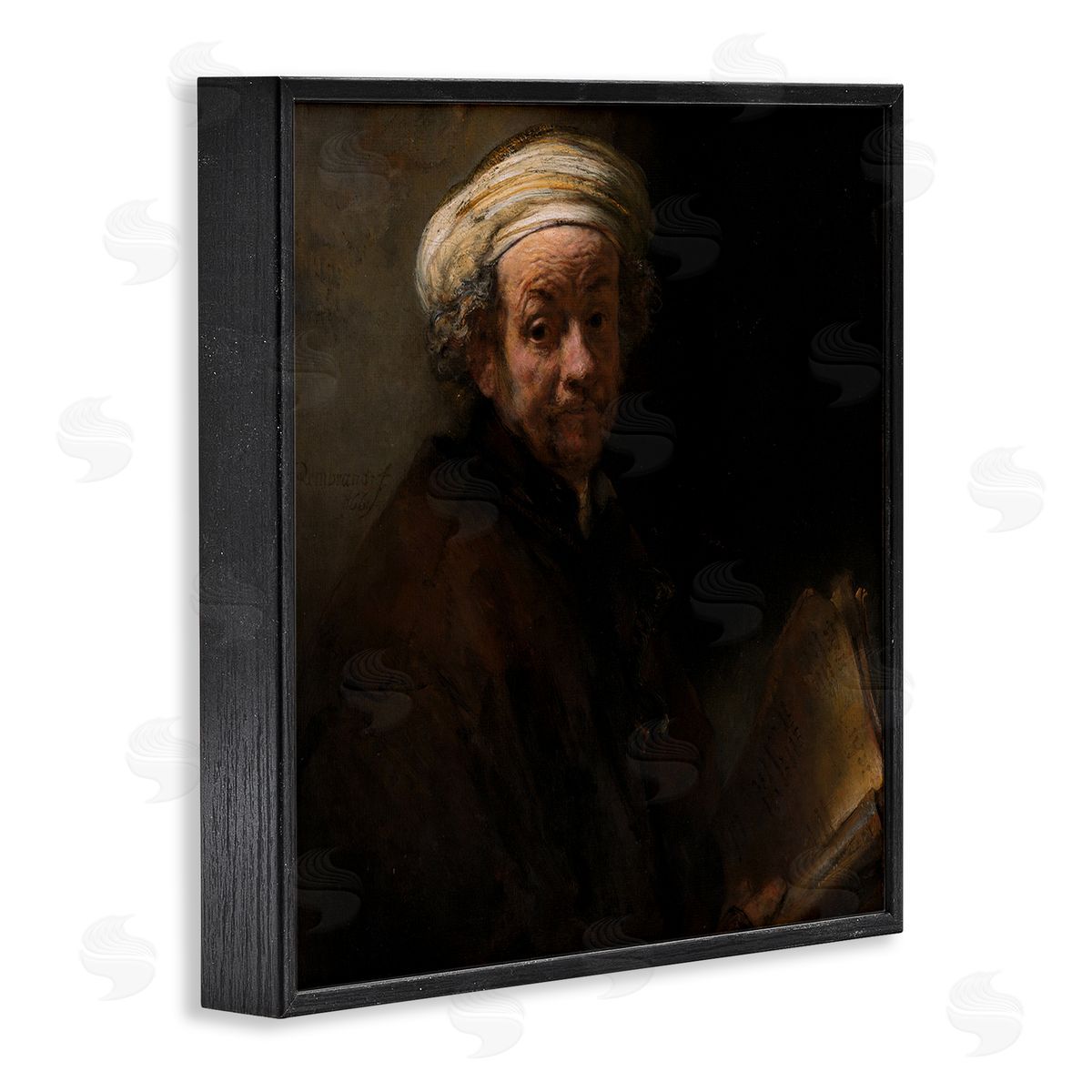 one1000paintings Self Portrait as the Apostle Paul Classic Rembrandt Painting Black Framed Glicee Wall Art Print