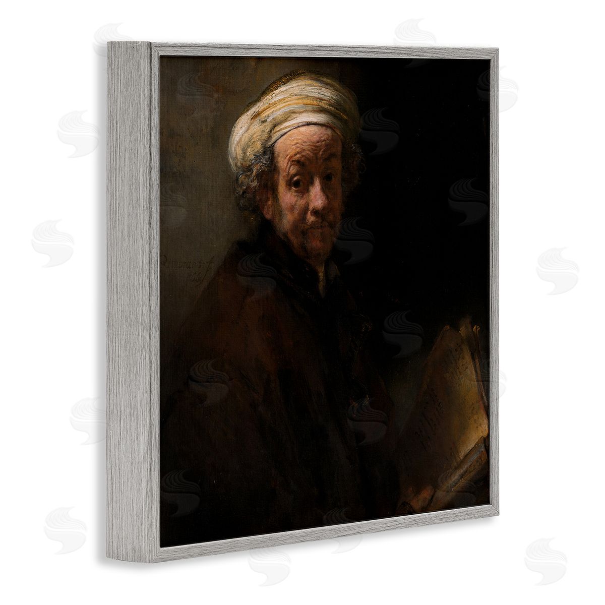 one1000paintings Self Portrait as the Apostle Paul Classic Rembrandt Painting Gray Framed Glicee Wall Art Print