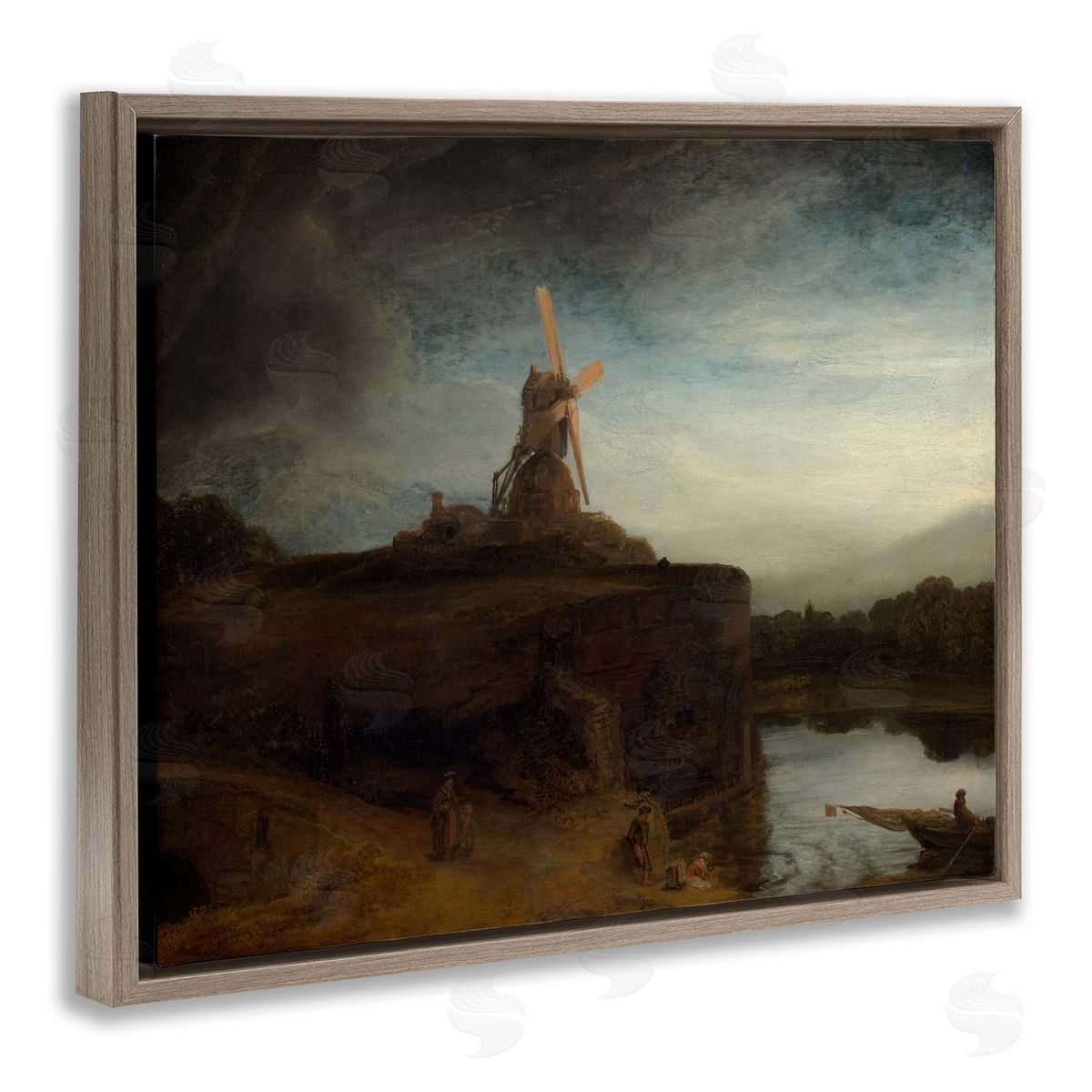 one1000paintings The Mill Rembrandt van Rijn Classical Landscape Painting Brown Floating Frame Canvas Wall Art Print