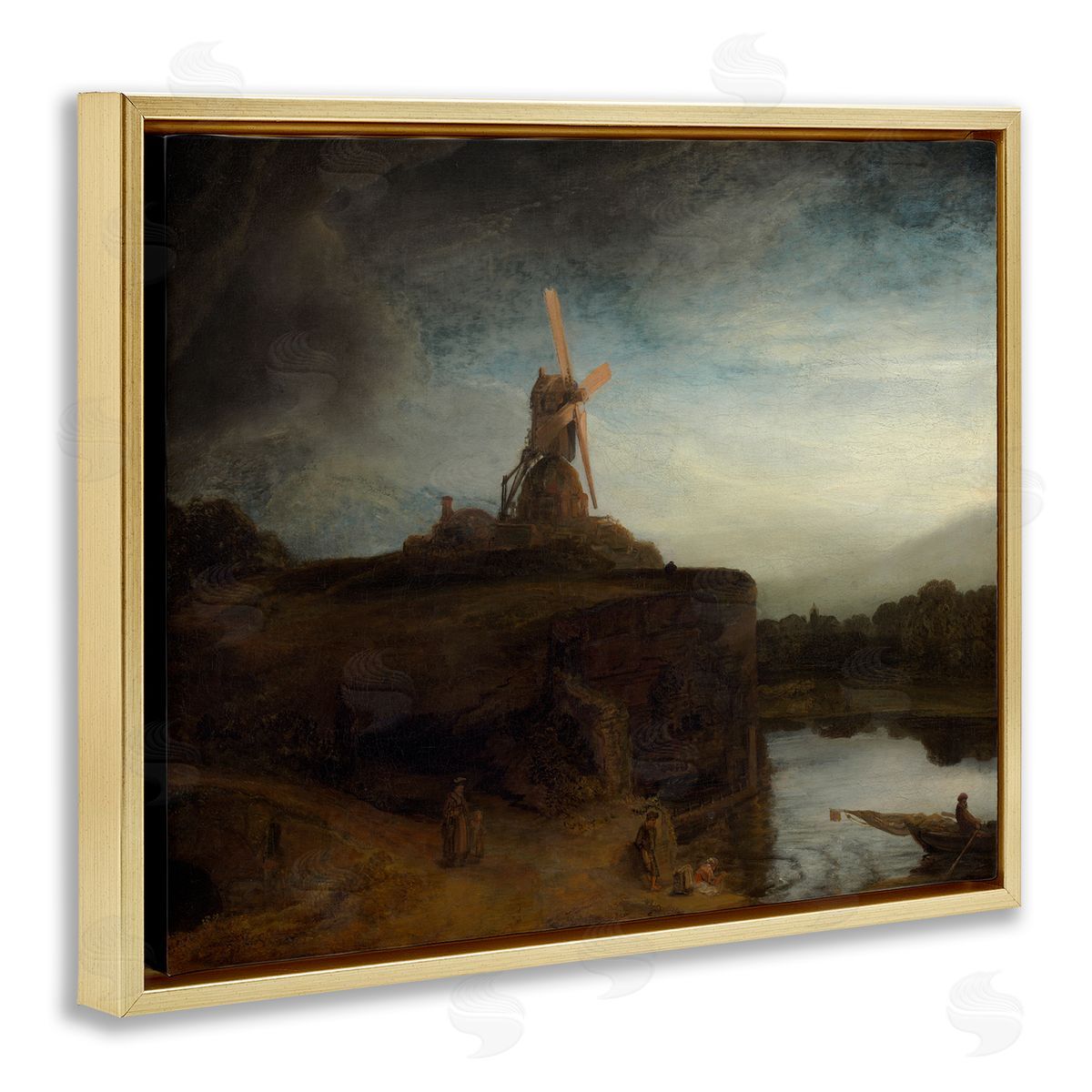 one1000paintings The Mill Rembrandt van Rijn Classical Landscape Painting Gold Floating Frame Canvas Wall Art Print