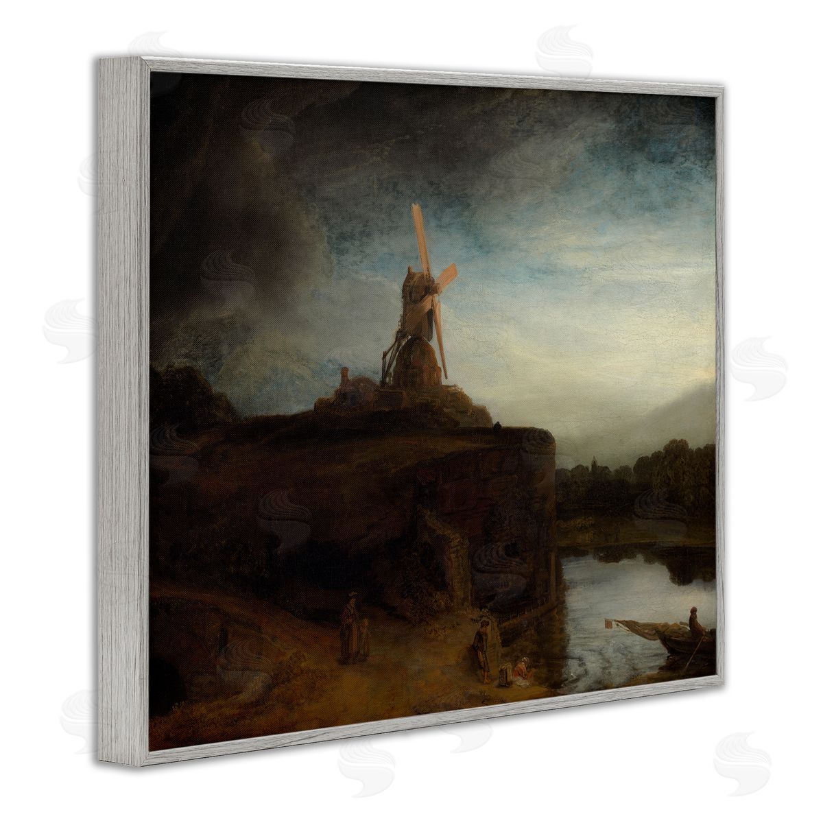one1000paintings The Mill Rembrandt van Rijn Classical Landscape Painting Gray Framed Giclee Wall Art Print
