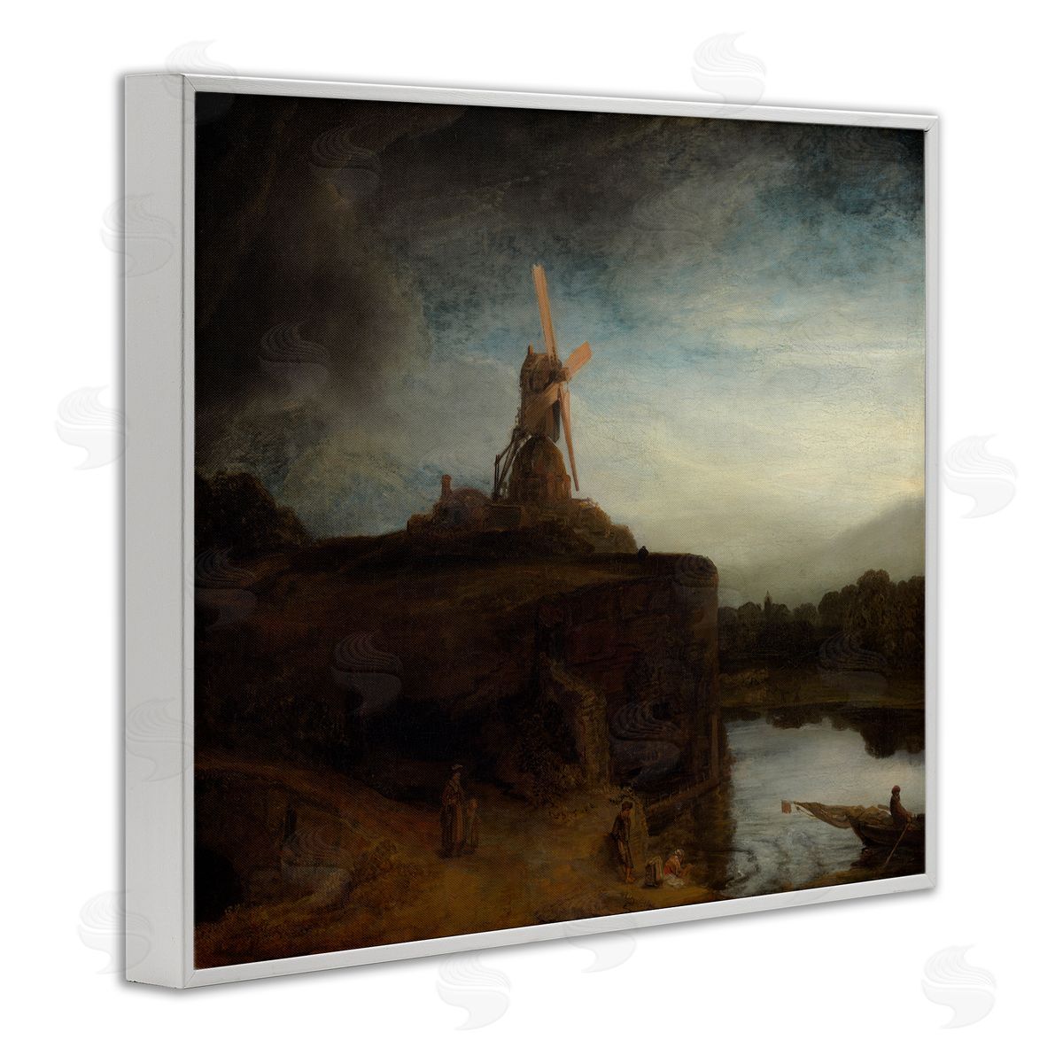 one1000paintings The Mill Rembrandt van Rijn Classical Landscape Painting White Framed Giclee Wall Art Print