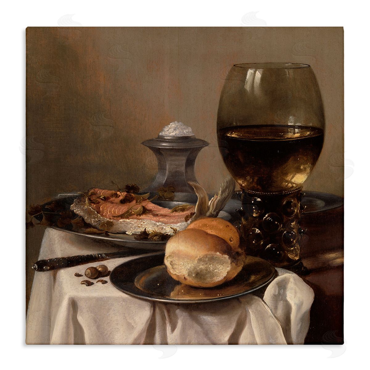 one1000paintings Still Life with Salt Pieter Claesz Classical Painting Stretched Canvas Wall Art Print