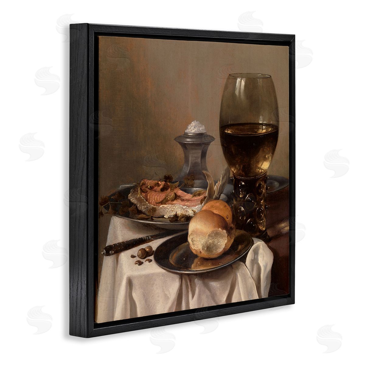 one1000paintings Still Life with Salt Pieter Claesz Classical Painting Black Floating Frame Canvas Wall Art Print