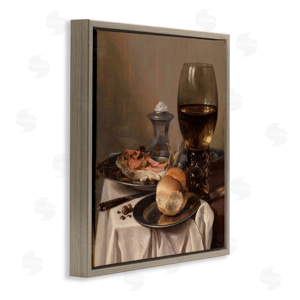 one1000paintings Still Life with Salt Pieter Claesz Classical Painting Brown Floating Frame Canvas Wall Art Print