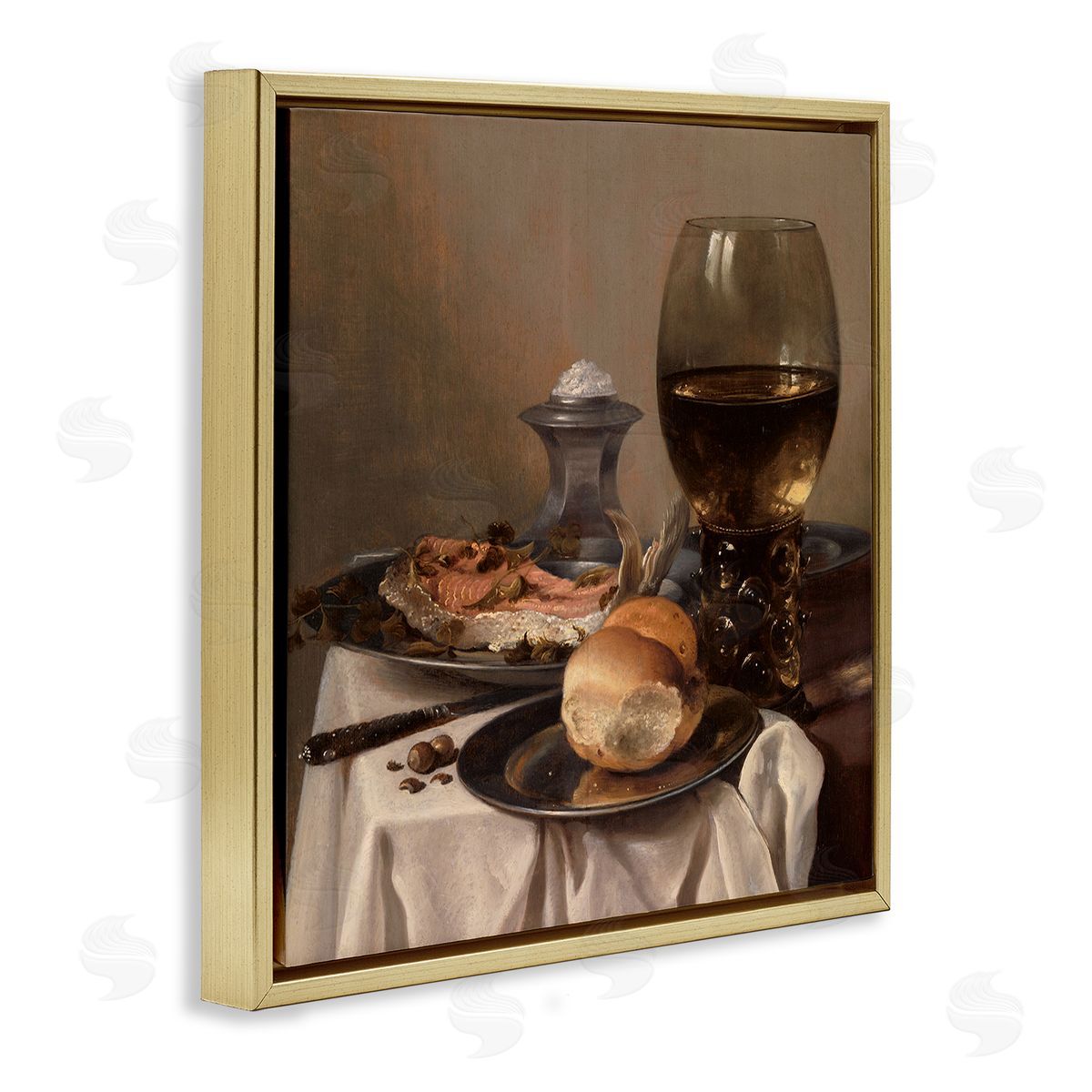 one1000paintings Still Life with Salt Pieter Claesz Classical Painting Gold Floating Frame Canvas Wall Art Print