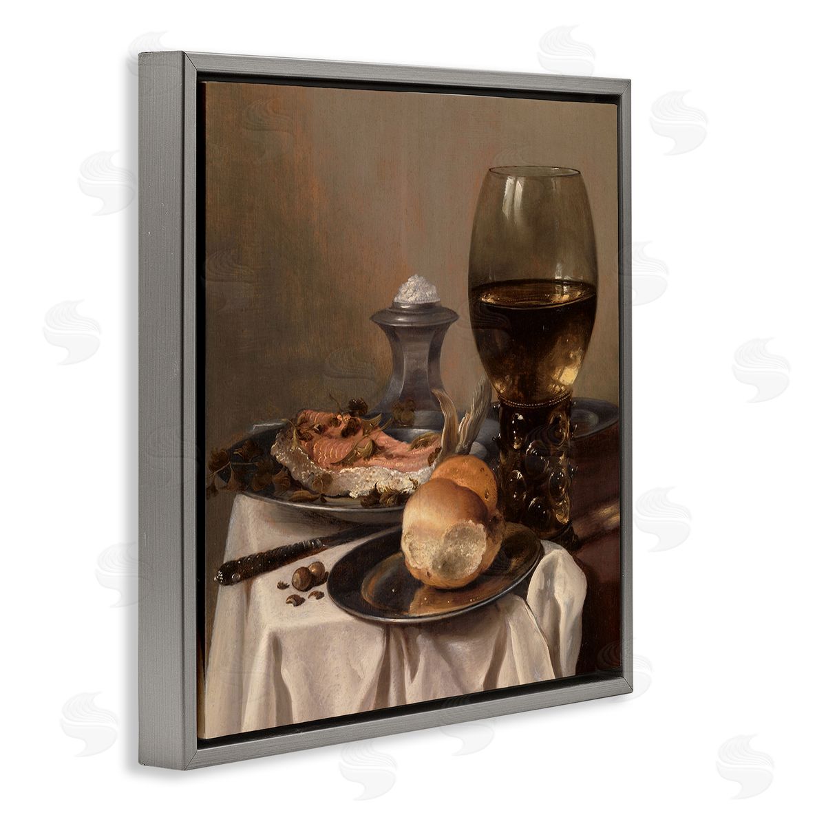 one1000paintings Still Life with Salt Pieter Claesz Classical Painting Gray Floating Frame Canvas Wall Art Print