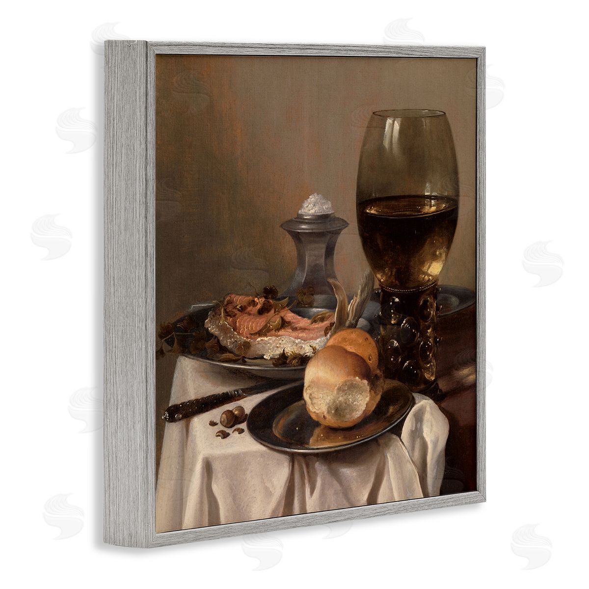 one1000paintings Still Life with Salt Pieter Claesz Classical Painting Gray Framed Glicee Wall Art Print
