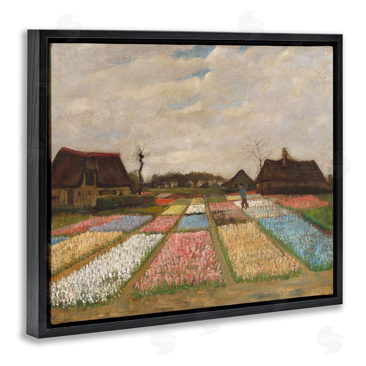 one1000paintings Bulb Fields in Holland Vincent van Gogh Classic Painting Black Floating Frame Canvas Wall Art Print