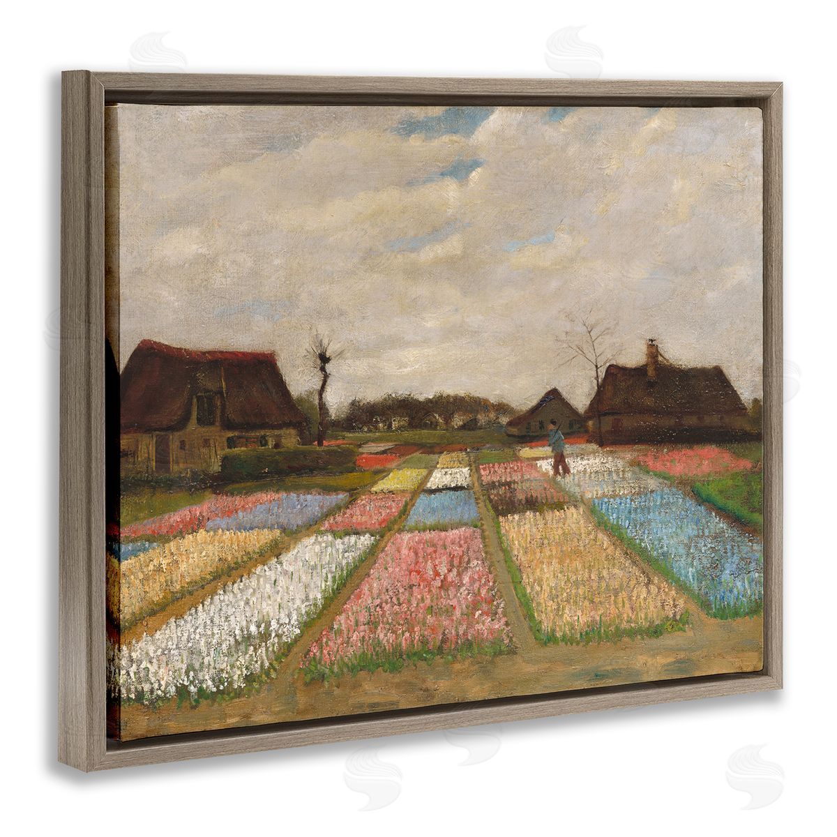 one1000paintings Bulb Fields in Holland Vincent van Gogh Classic Painting Brown Floating Frame Canvas Wall Art Print
