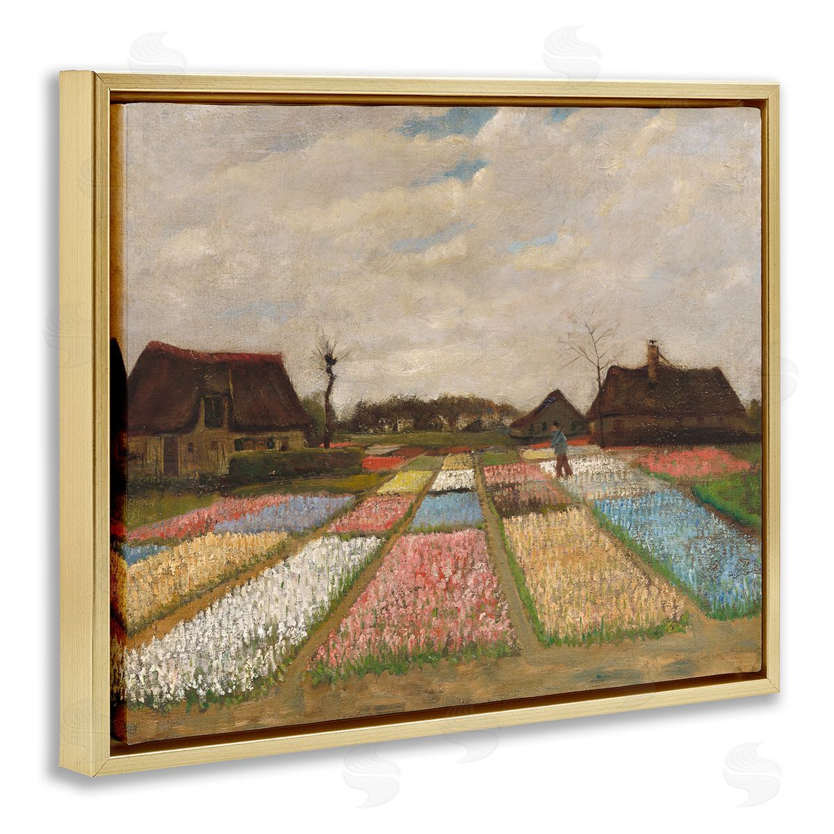 one1000paintings Bulb Fields in Holland Vincent van Gogh Classic Painting Gold Floating Frame Canvas Wall Art Print