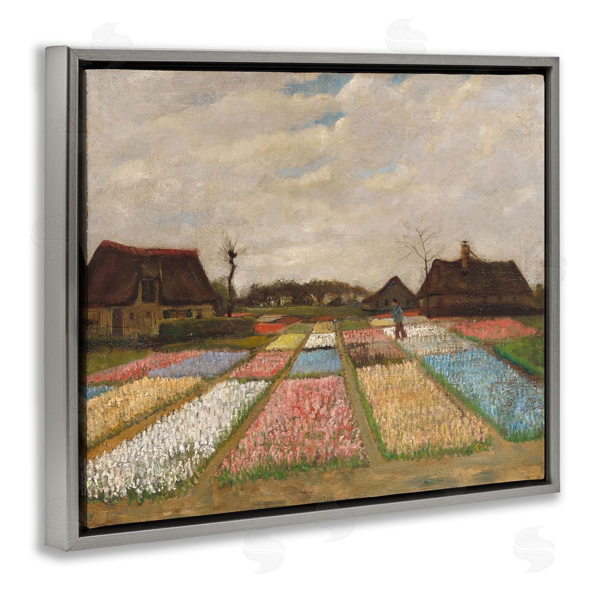 one1000paintings Bulb Fields in Holland Vincent van Gogh Classic Painting Gray Floating Frame Canvas Wall Art Print
