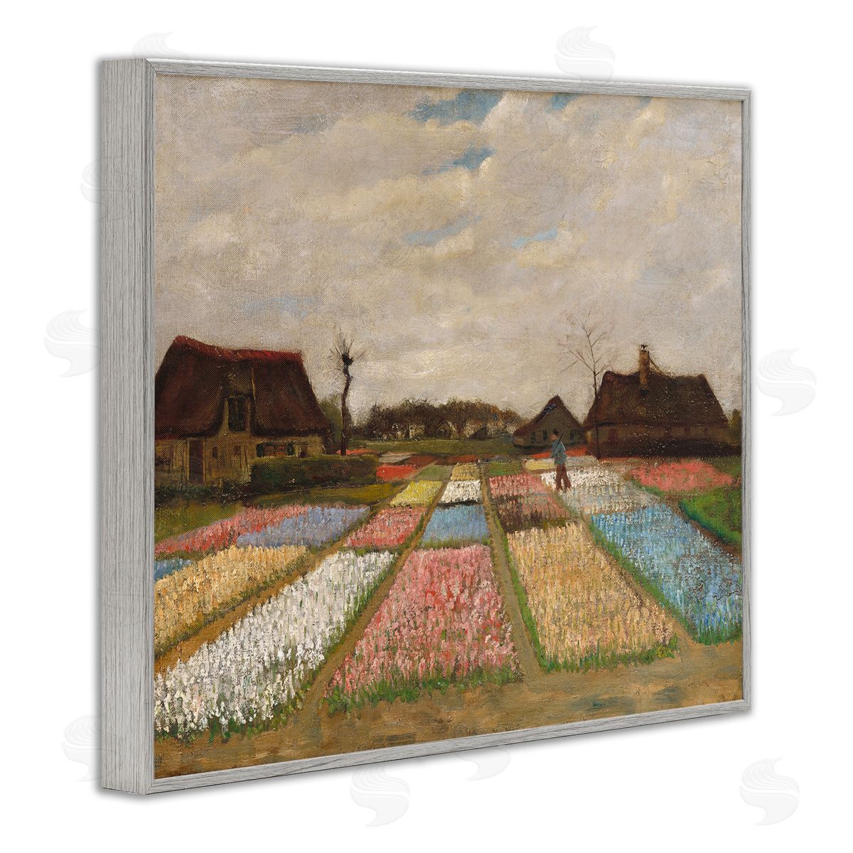 one1000paintings Bulb Fields in Holland Vincent van Gogh Classic Painting Gray Framed Giclee Wall Art Print