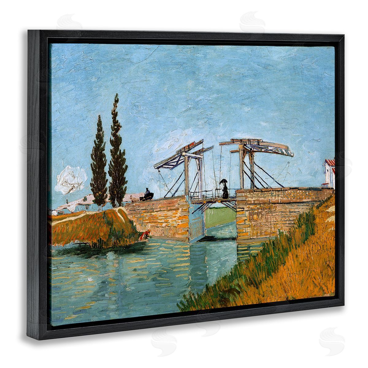 one1000paintings Brug bij Langlois Vincent van Gogh Classic Bridge Painting Black Floating Frame Canvas Wall Art Print