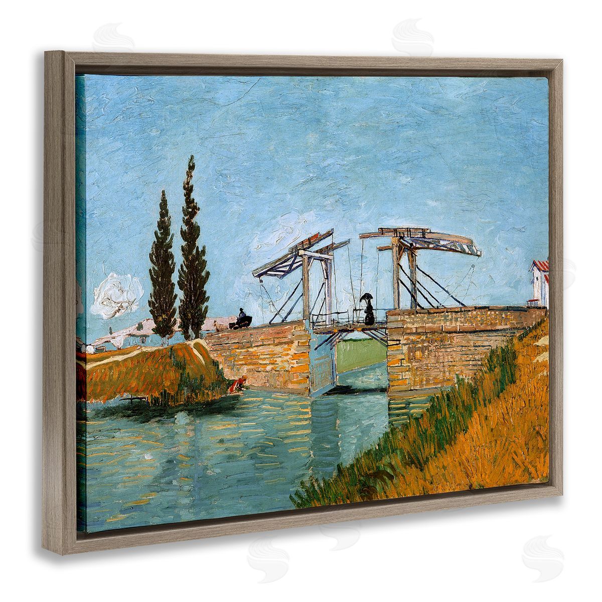 one1000paintings Brug bij Langlois Vincent van Gogh Classic Bridge Painting Brown Floating Frame Canvas Wall Art Print
