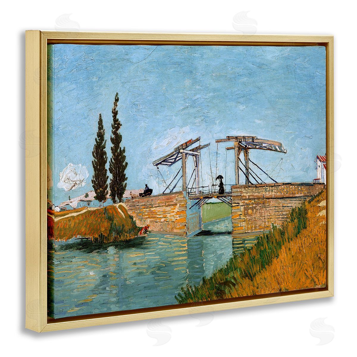 one1000paintings Brug bij Langlois Vincent van Gogh Classic Bridge Painting Gold Floating Frame Canvas Wall Art Print