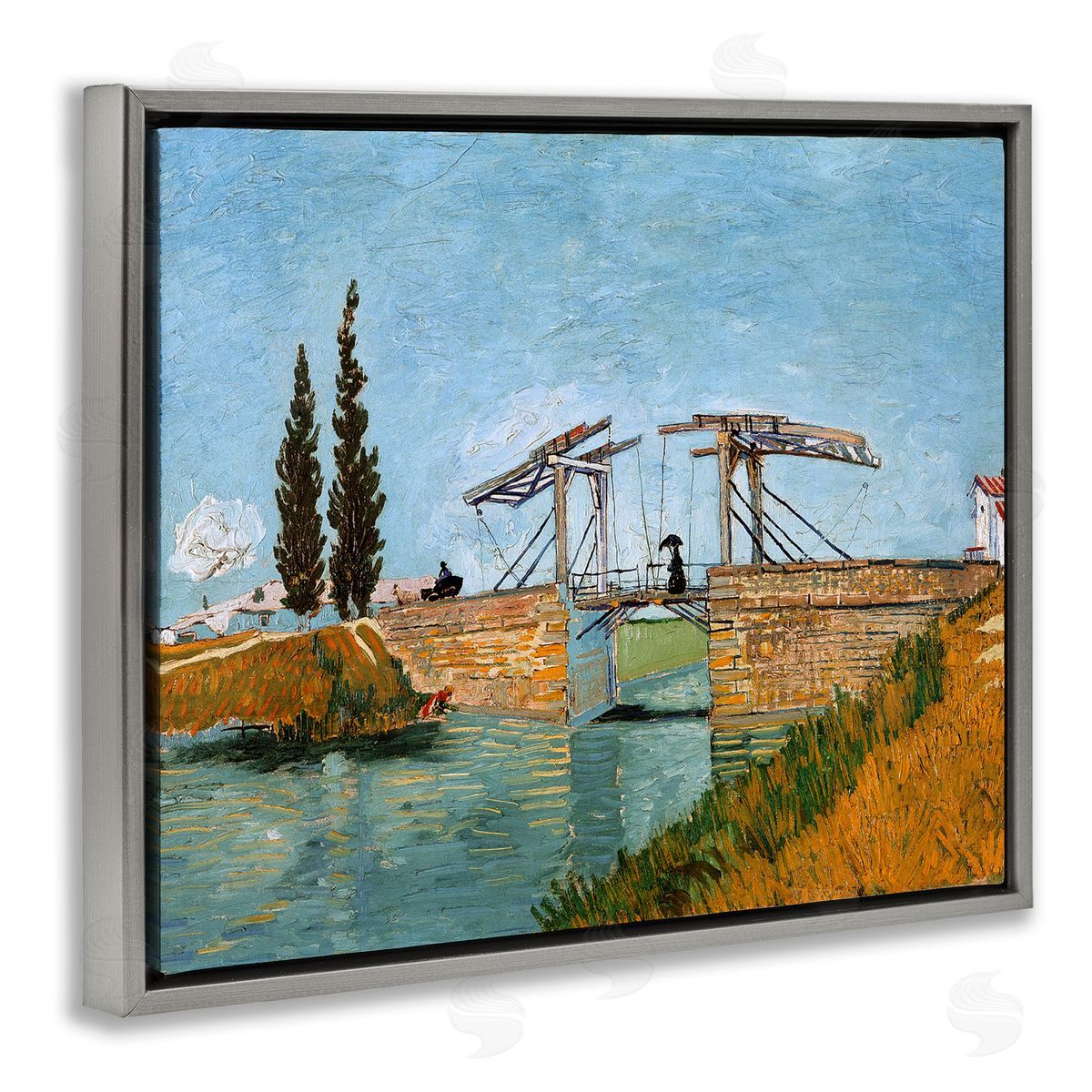 one1000paintings Brug bij Langlois Vincent van Gogh Classic Bridge Painting Gray Floating Frame Canvas Wall Art Print