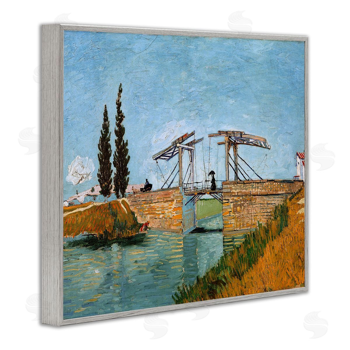 one1000paintings Brug bij Langlois Vincent van Gogh Classic Bridge Painting Gray Framed Giclee Wall Art Print