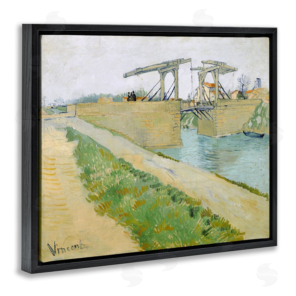 one1000paintings De Brug Van Langlois Vincent van Gogh Bridge Painting Black Floating Frame Canvas Wall Art Print