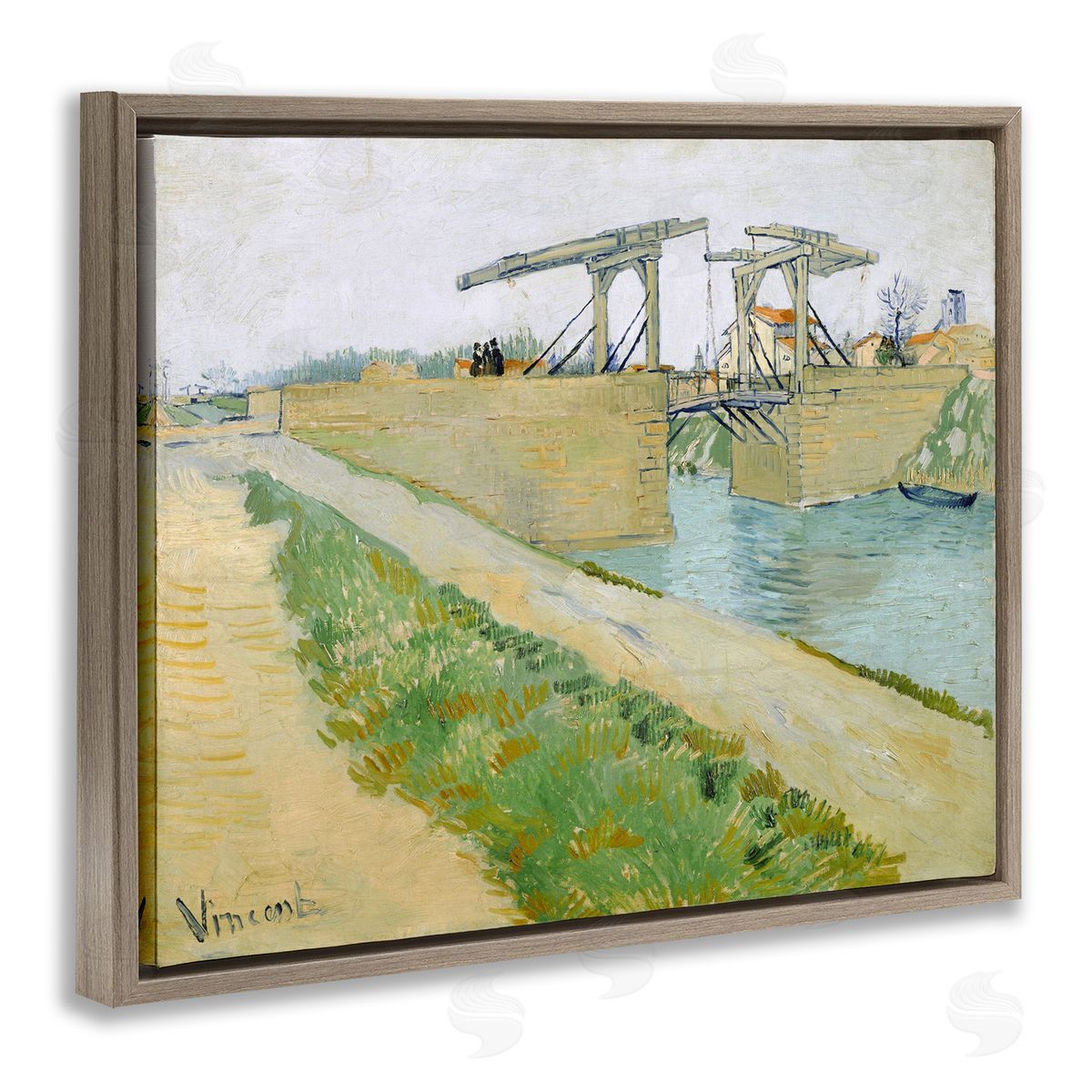 one1000paintings De Brug Van Langlois Vincent van Gogh Bridge Painting Brown Floating Frame Canvas Wall Art Print