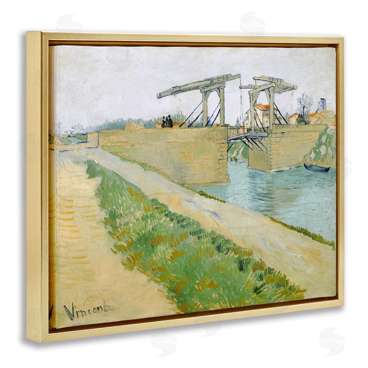one1000paintings De Brug Van Langlois Vincent van Gogh Bridge Painting Gold Floating Frame Canvas Wall Art Print